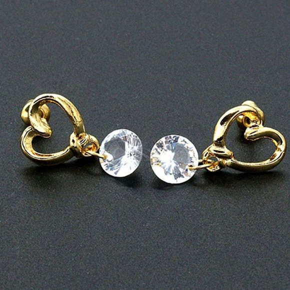 Other - NEW Gold Heart Stud with Dangling Crystal Earrings Women GORGEOUS DAINTY Sweet